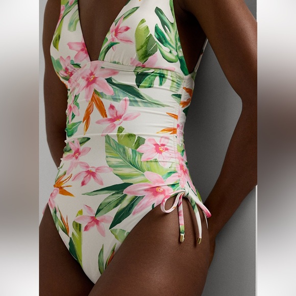 Floral Shirred V-Neck One-Piece - Picture 4 of 4